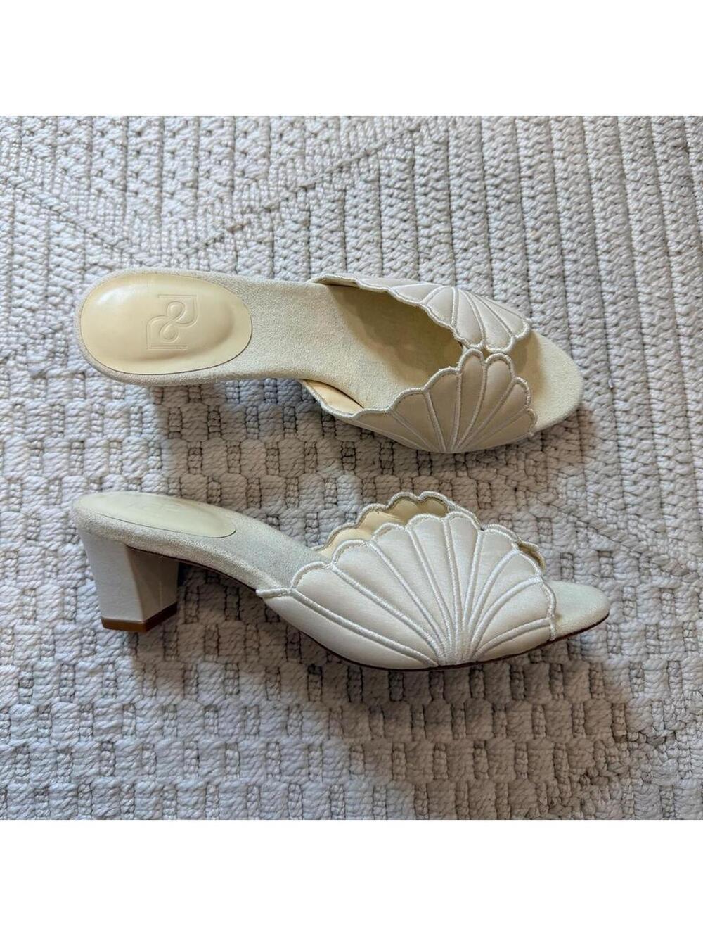 Reformation Waldena Kitten Heel Mules in Cream Puff Taffeta
